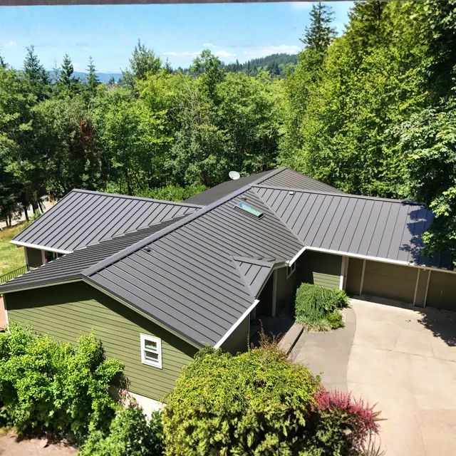 Aerial view of standing-seam metal roof on home in Vancouver, WA
